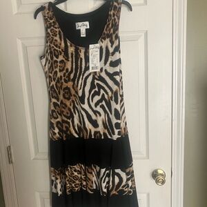 Joseph Ribkoff Black and Brown Animal Print Dress
